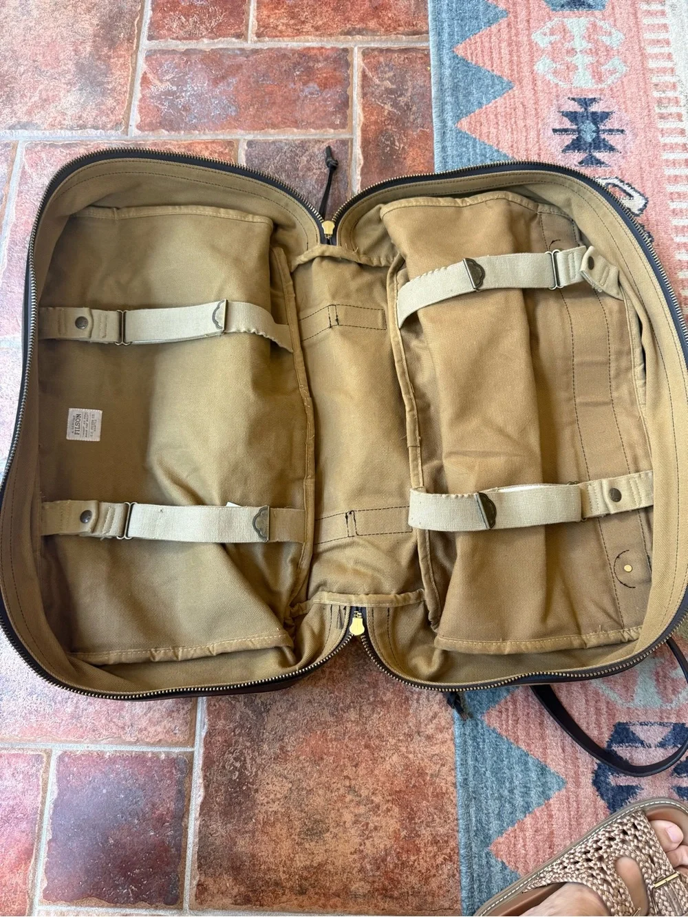Filson Tan Canvas Duffel with Dark Brown Leather Trim twill Pullman style large